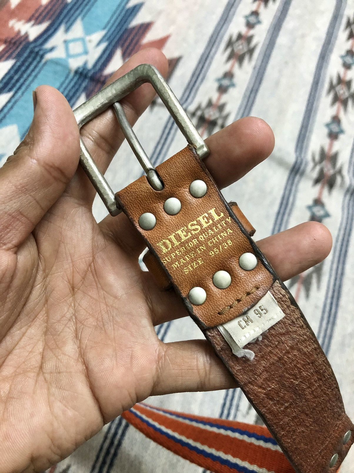 Diesel DIESEL STRIPED LEATHER + CANVAS BELT Size 38 - 5 Thumbnail