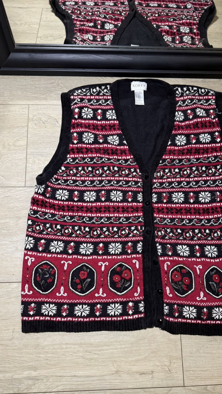 Other Vintage 1990s Rose And Snowflake Cardigan Sweater Vest Size L / US 10 / IT 46 - 4 Thumbnail