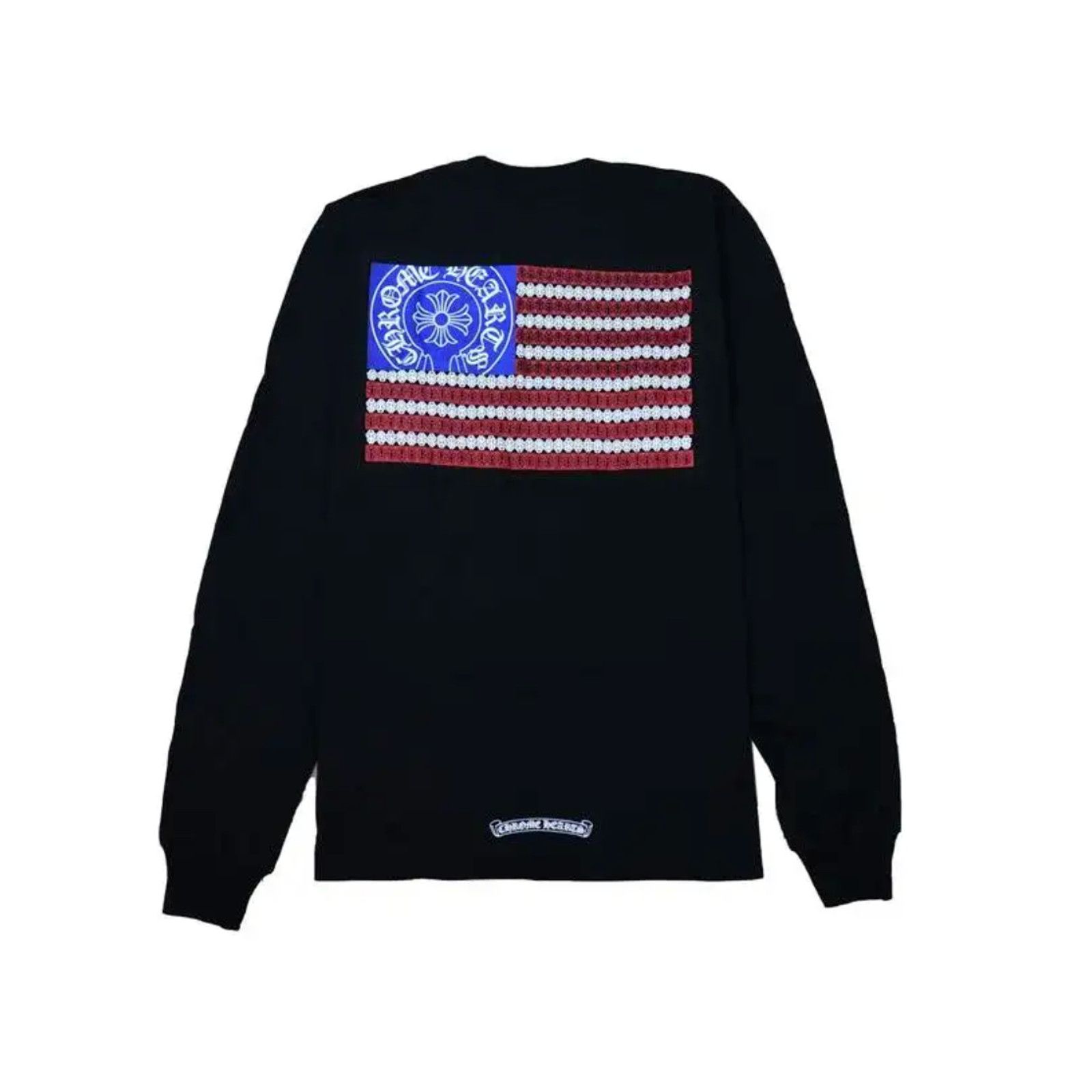 image of Chrome Hearts American Flag Long Sleeve Tee Shirt Black, Men's (Size Small)