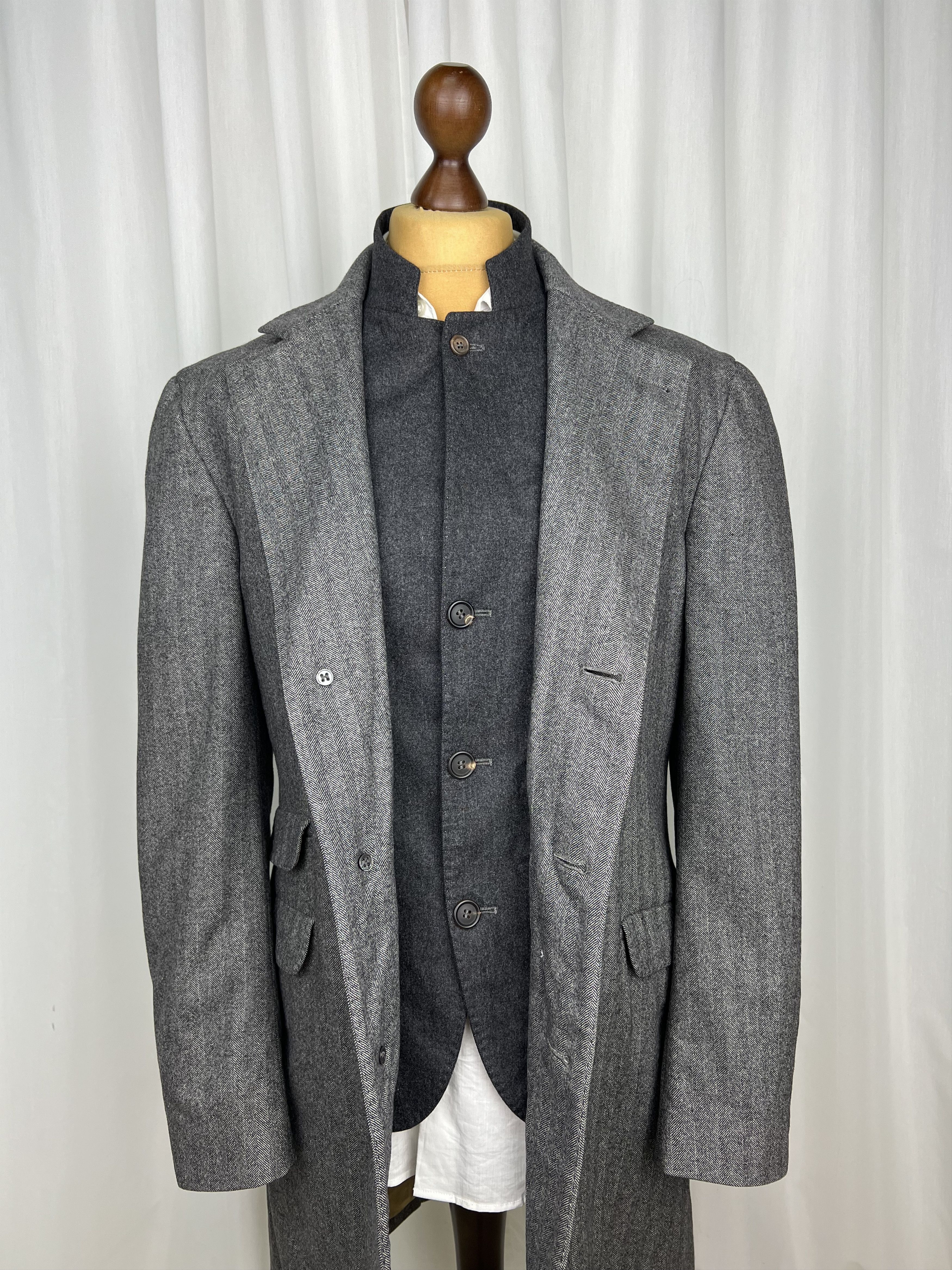Brunello Cucinelli Single-Breasted Herringbone Wool\Cashmere Overcoat Size US L / EU 52-54 / 3 - 5 Thumbnail