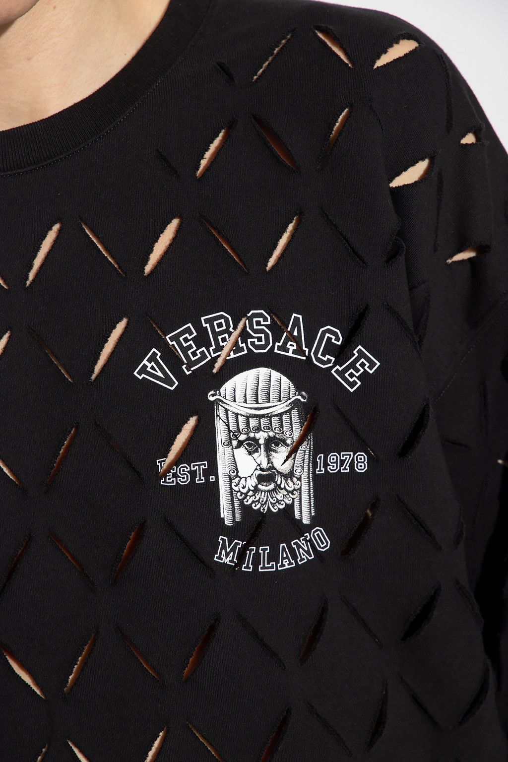 Versace VERSACE Black With White Motif Cut Out Sweater Pullover Size US L / EU 52-54 / 3 - 5 Thumbnail