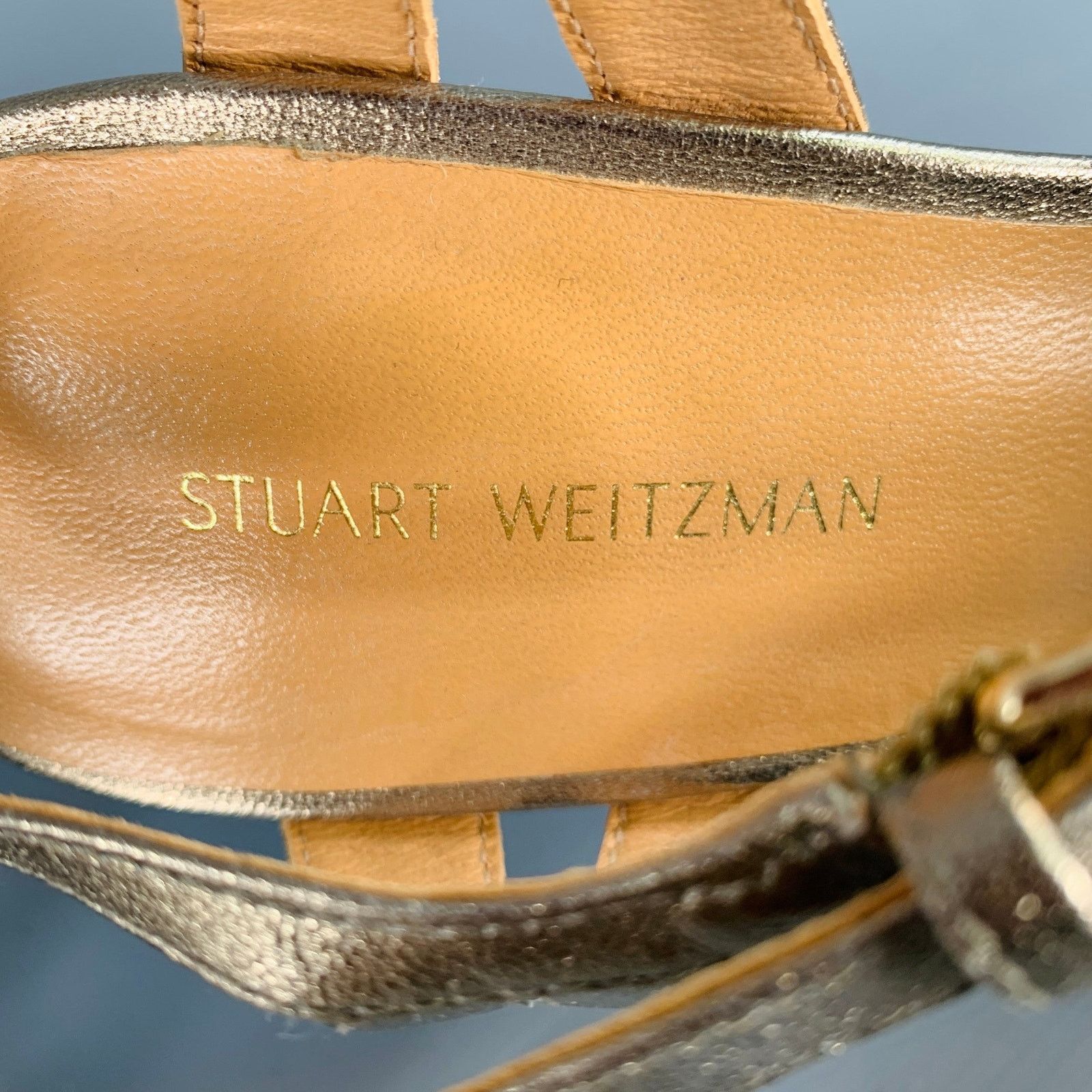 Stuart Weitzman Metallic Gold Leather Strappy Ankle Strap Sandals Size US 8 / IT 38 - 7 Thumbnail