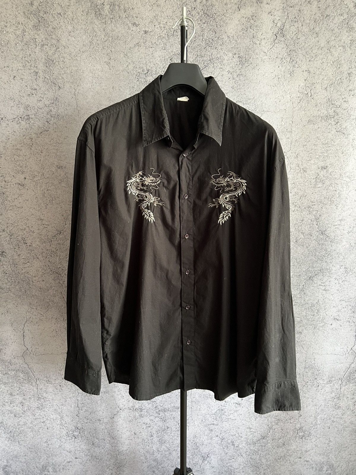 Vintage Y2K Dragon Shirt Button Up Embroidered Print Crazy Style Size US XL / EU 56 / 4 - 1 Thumbnail