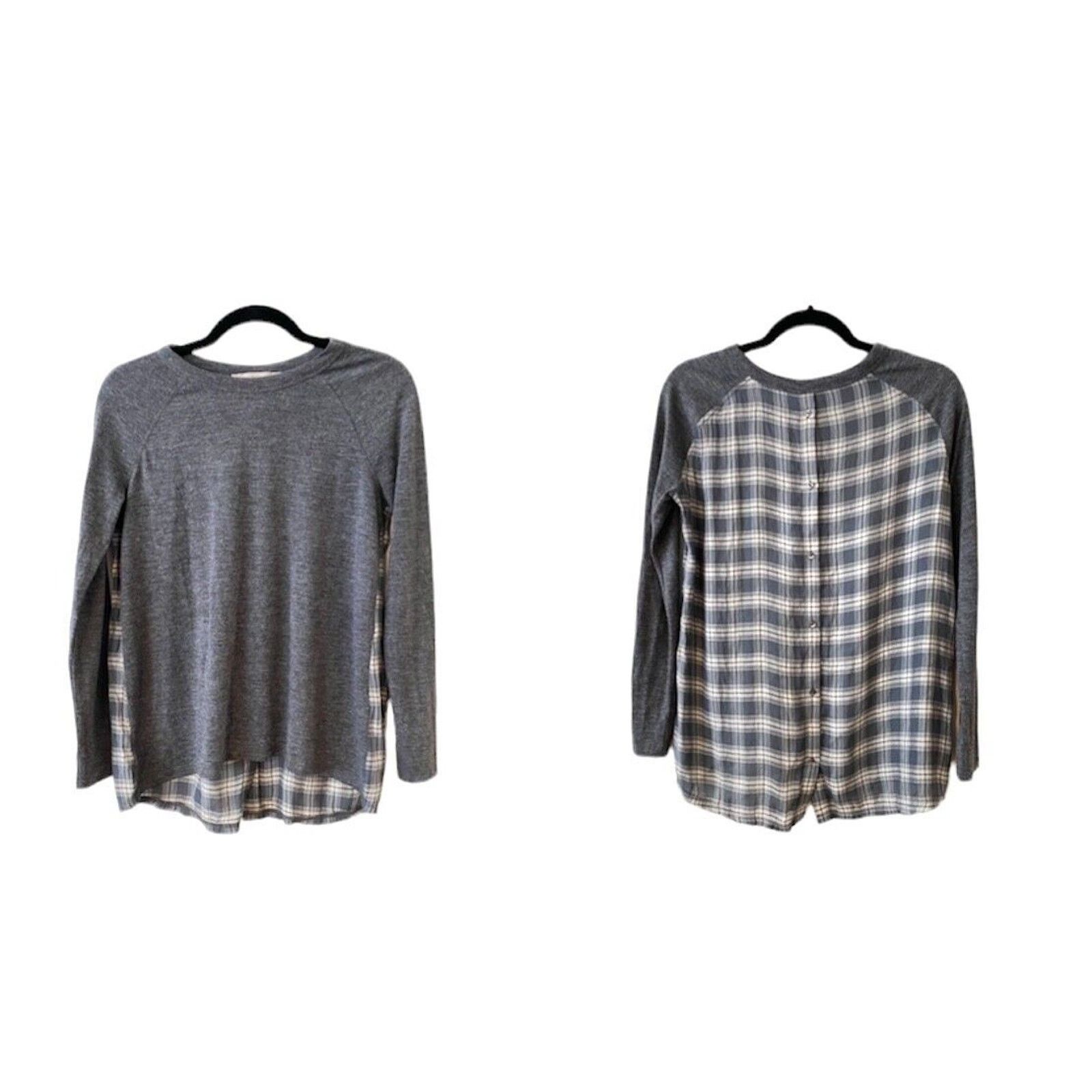 Other Ann Taylor Loft High Low Top Gray Blue Cream Plaid Button Size XS / US 0-2 / IT 36-38 - 11 Thumbnail