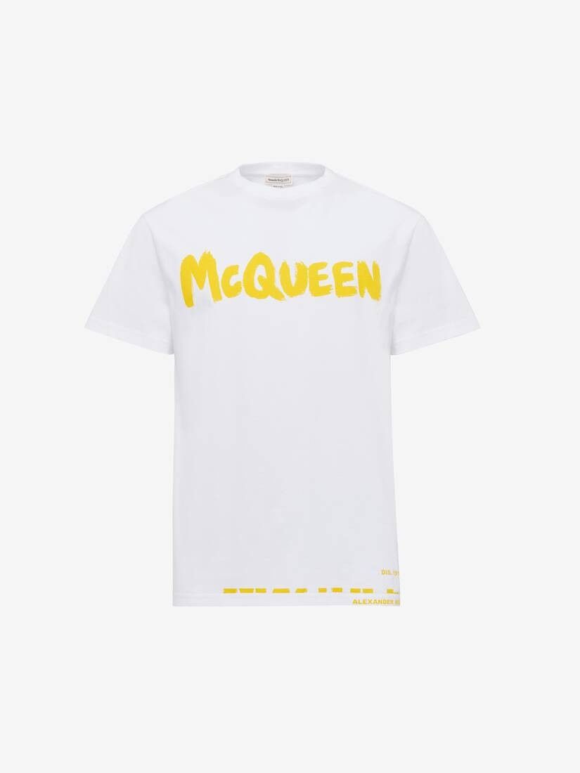 o1w1db10725 McQueen Graffiti T-Shirt in White/Yellow