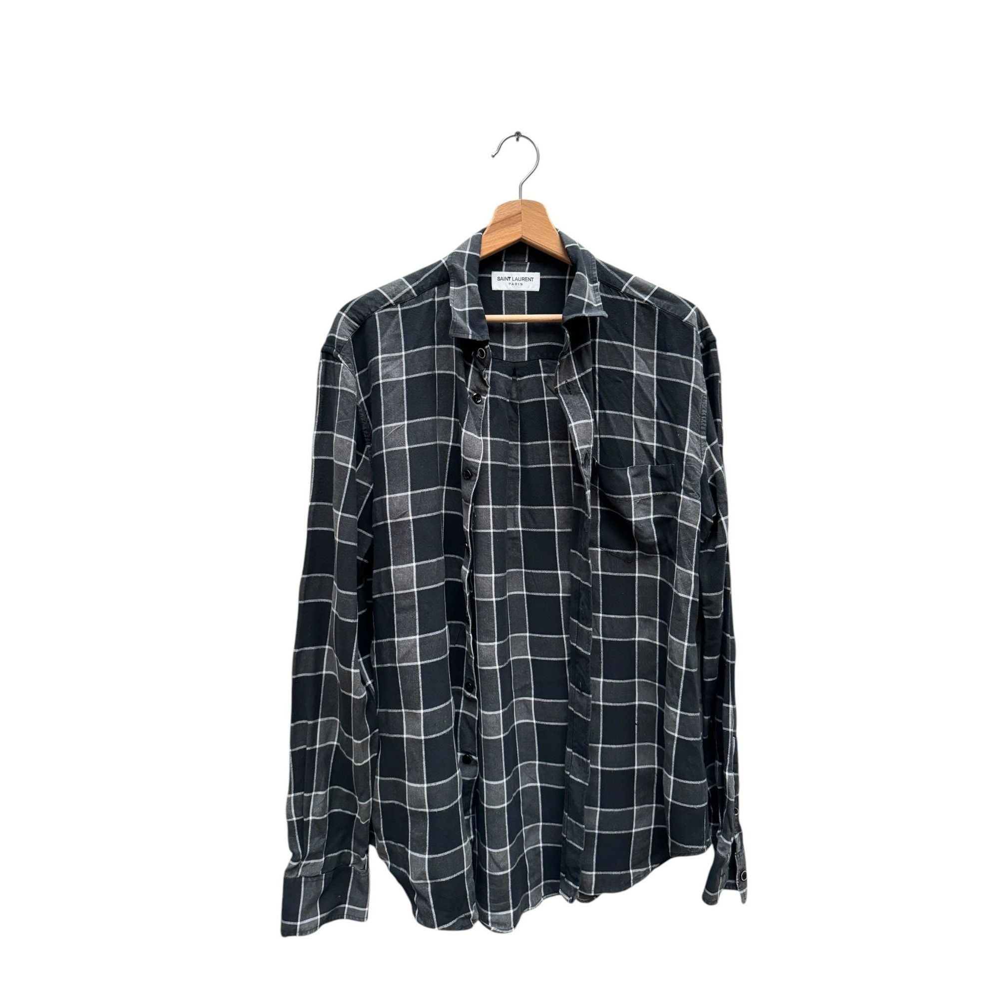 Saint Laurent Paris Navy Grey Checkered Shirt Size US M / EU 48-50 / 2 - 3 Thumbnail