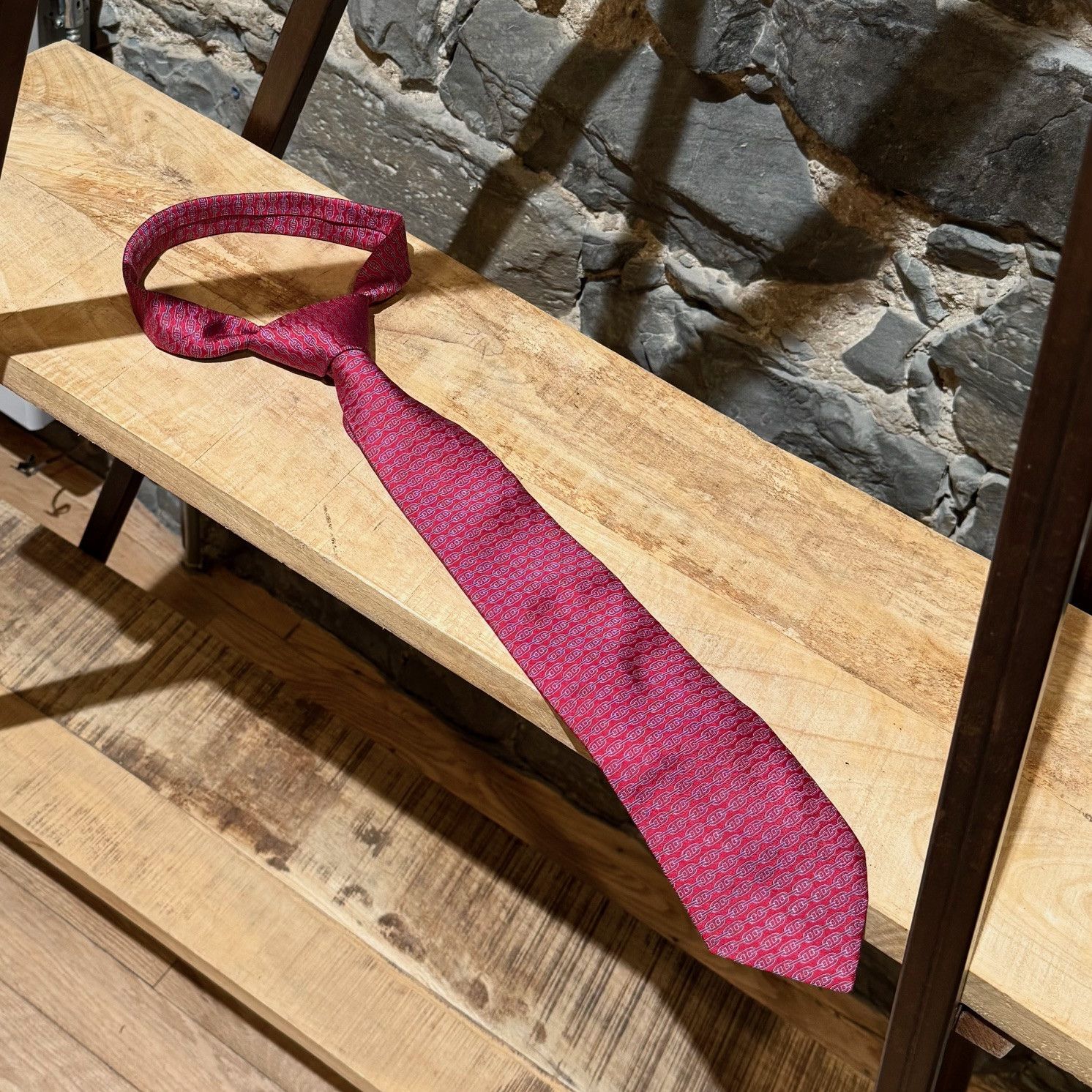 Hermes Hermès Chaine D'Ancre Horizontal Stripe Red Silk Tie Size ONE SIZE - 1 Thumbnail