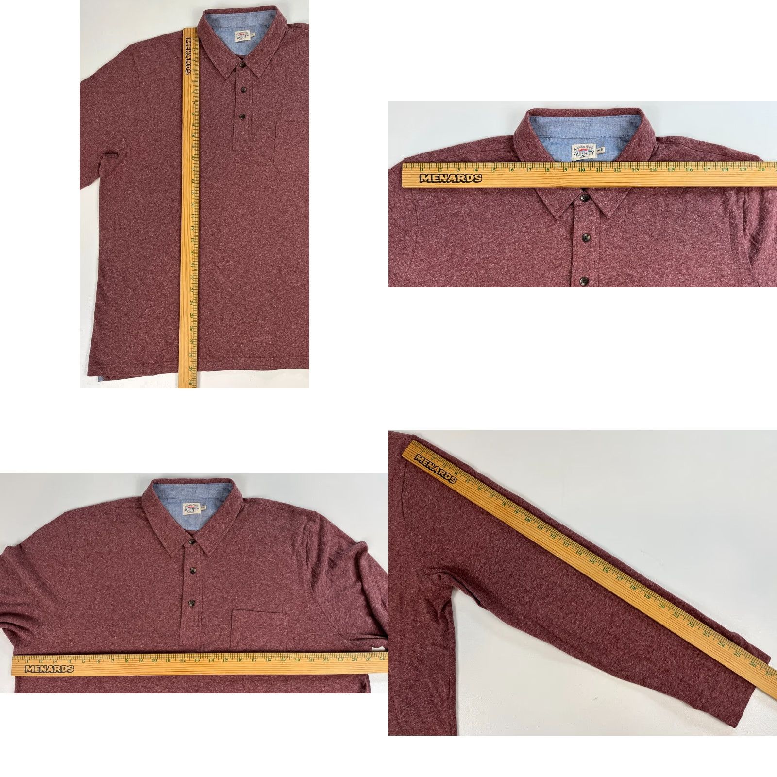 Faherty VINTAGE Faherty Movement Long Sleeve Polo Shirt Mens 2XL Merlot Organic Cotton Blend Polo Classic Pockets 80% Organic Cotton, 20% Polyester Size US XXL / EU 58 / 5 - 8 Thumbnail
