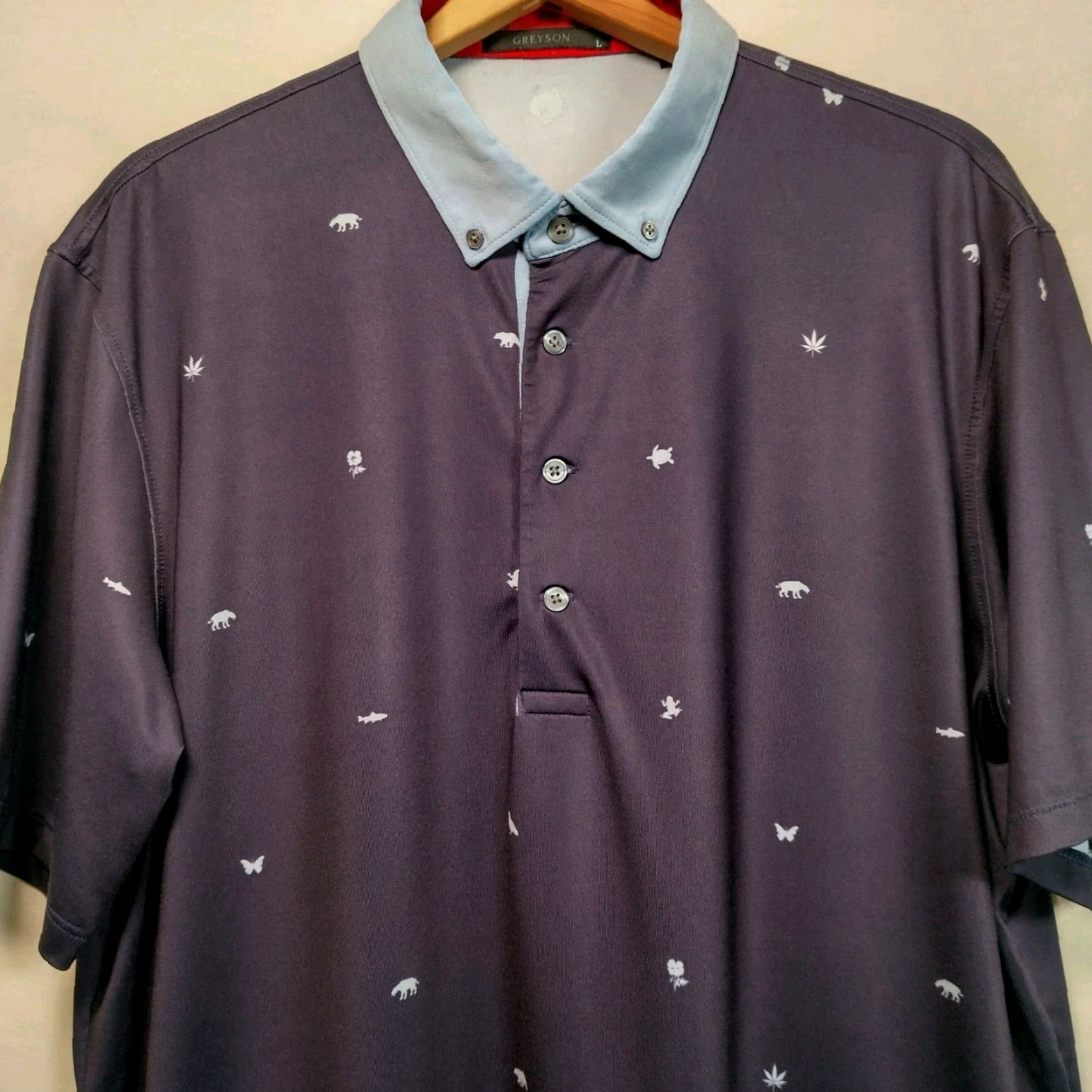 Vintage VINTAGE Greyson Polo Shirt Blue Short Sleeve Animal Print Polo Shirt Mens L Blue Bear Frog Butterfly Turtle Pattern Casual Activewear Travel Size US L / EU 52-54 / 3 - 2 Thumbnail