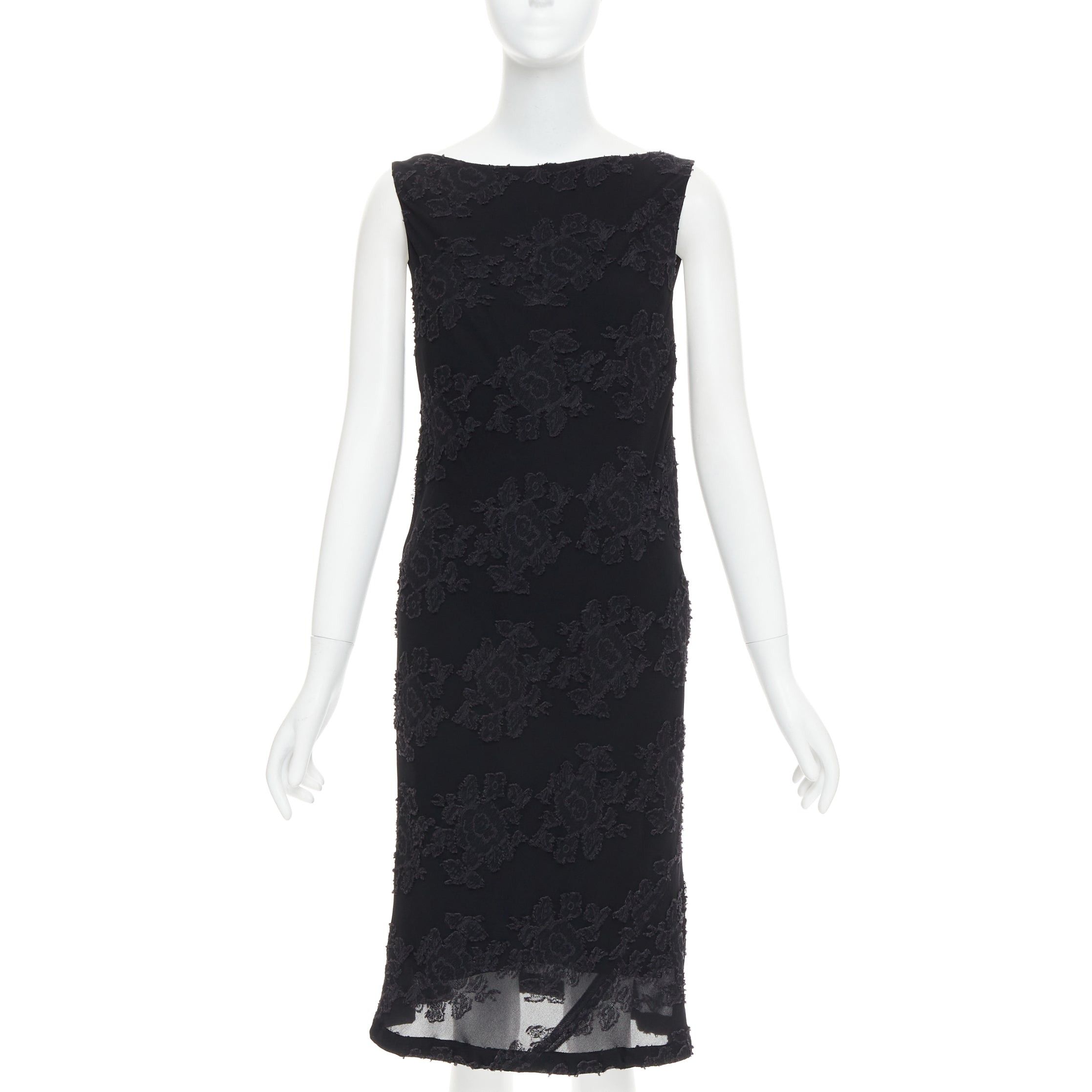 Jil Sander JIL SANDER black floral cloque applique sheer overlay bias dress FR38 M Size M / US 6-8 / IT 42-44 - 1 Thumbnail