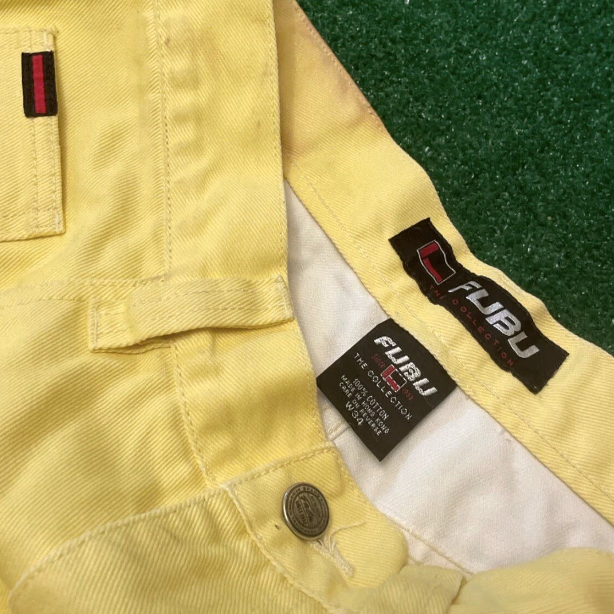 Fubu VINTAGE FUBU Baggy Hip Hop Skater Grunge Jeans Shorts Mens Size 34 Pastel JNCO Pockets Embroidery Embroidered Yellow 34 Mens Size US 34 / EU 50 - 4 Thumbnail