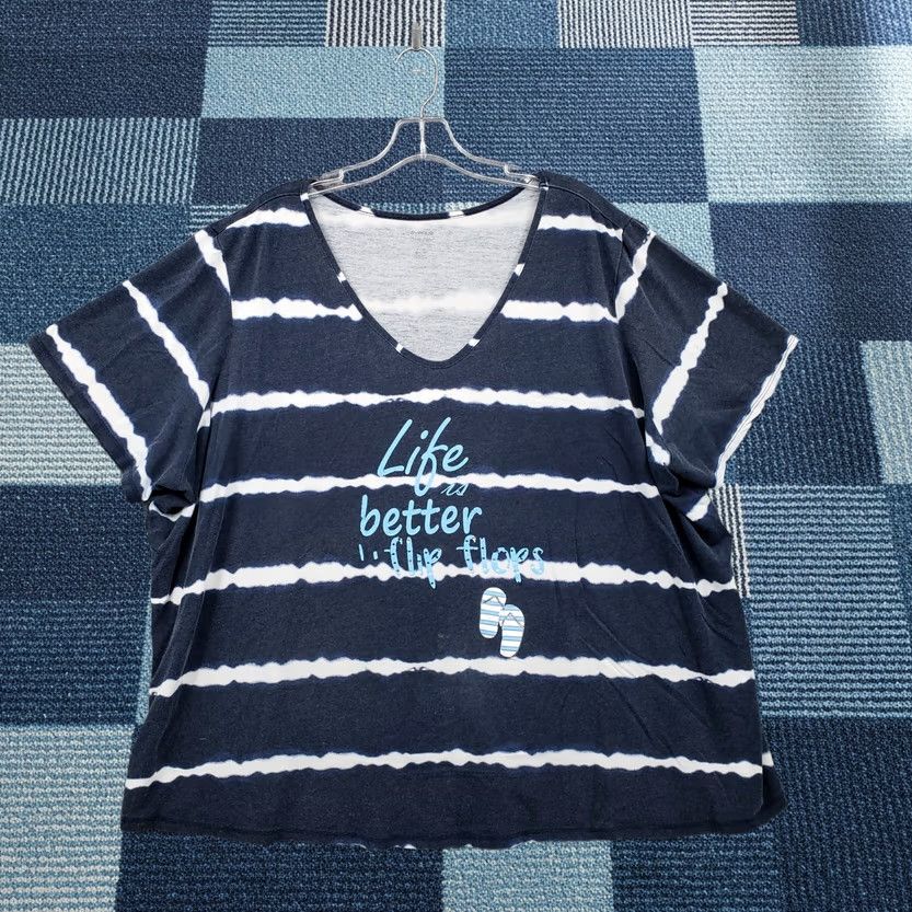 Avenue Avenue T-Shirt Womens 26W Plus Blue Life Is Better With Flip Flops Striped Tee Size 4XL / US 24-26 - 1 Thumbnail
