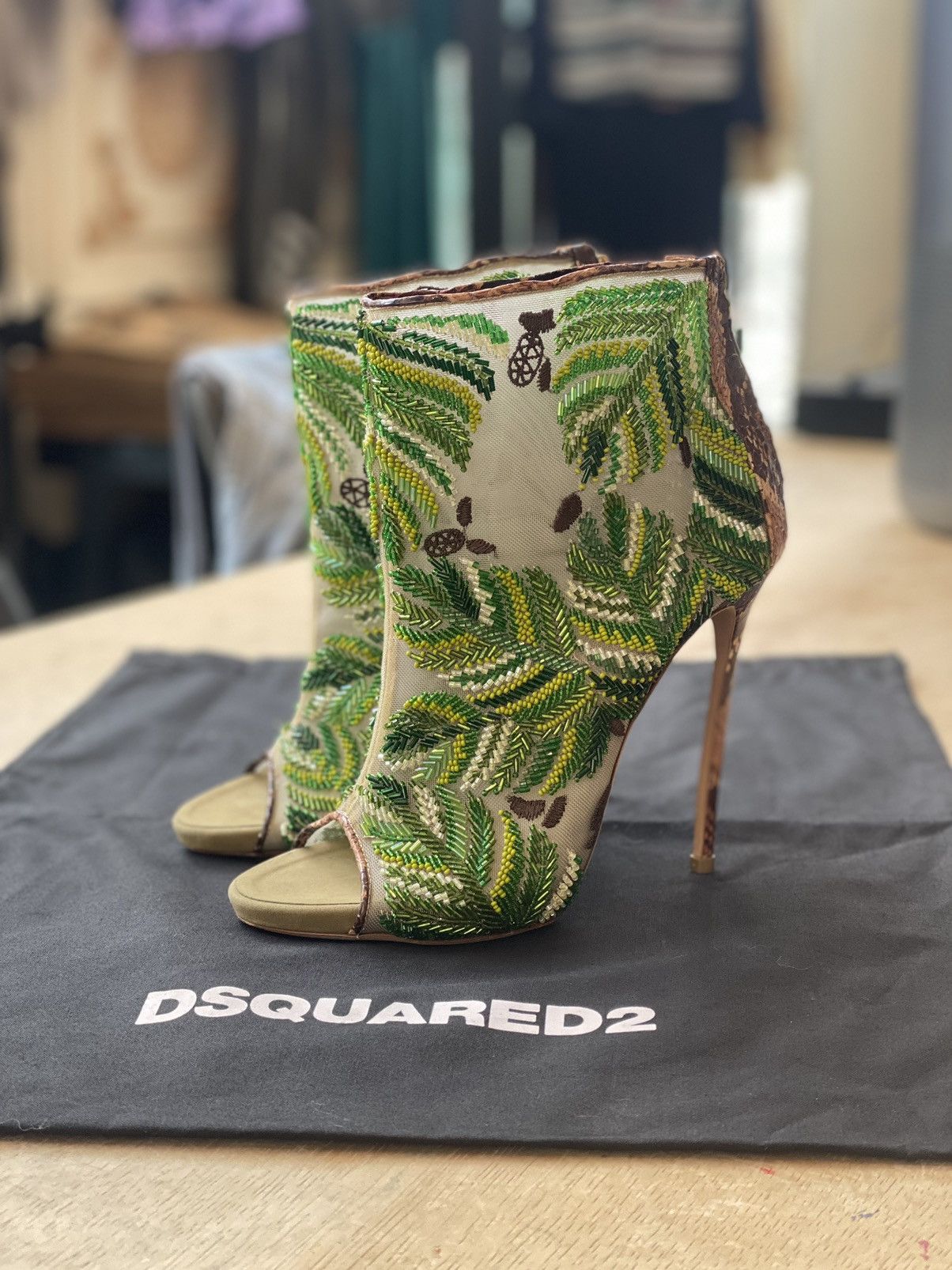 David Eden × Dsquared2 DSQUARED2 Emerald Embroidered Ankle Boots Heels Size US 9 / IT 39 - 1 Thumbnail