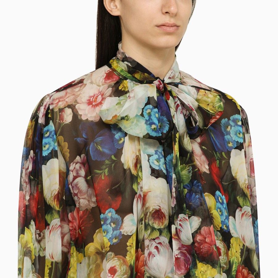 Dolce & Gabbana o1d2blof0824 Flower Print Shirt in Multicolor Size M / US 6-8 / IT 42-44 - 4 Thumbnail
