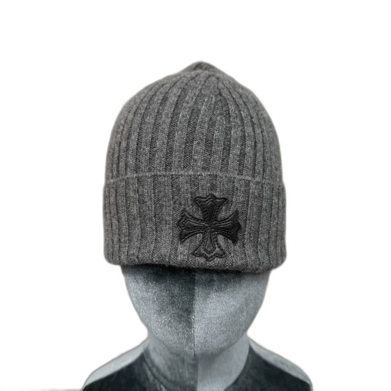 Chrome Hearts Gray Knit Cross Patch Beanie
