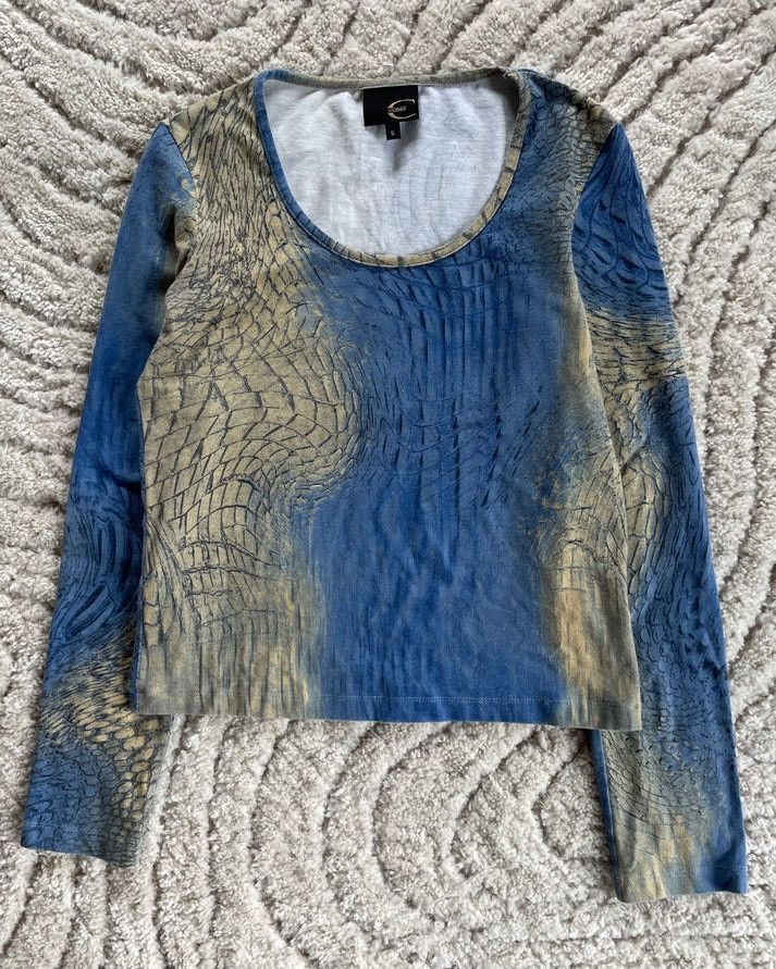 image of Just Cavalli Roberto Cavalli Crocodile Hallucination Top (Xs) in Blue, Women's