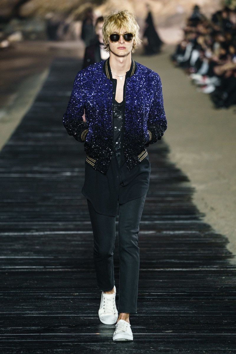 Saint Laurent Paris Saint Laurent Paris Teddy Varsity Sequin Bomber Jacket Blue Size US XS / EU 42 / 0 - 13 Thumbnail