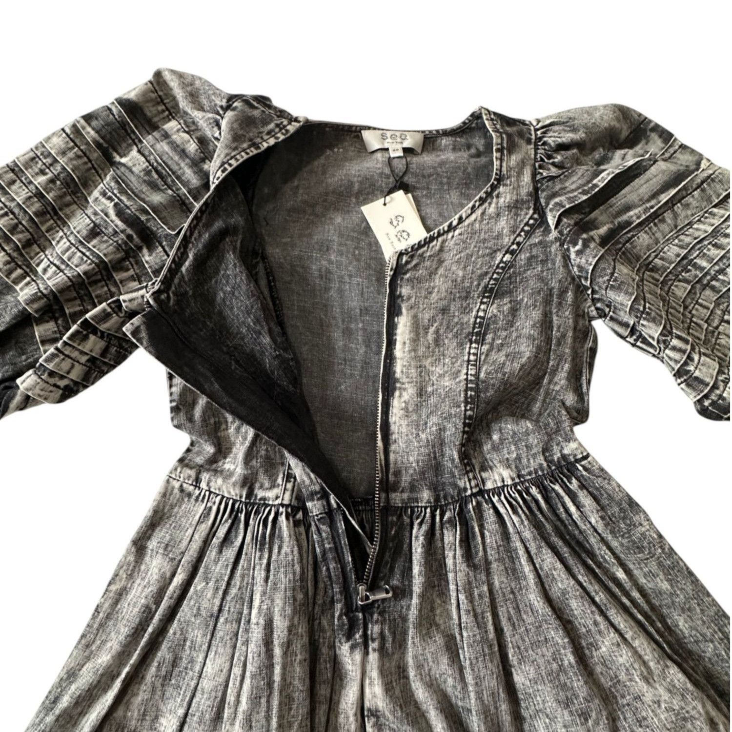 Sea New York Sea New York Dylan Mini Dress 00 Black Chambray Puff Sleeve Size XXS / US 00 / IT 34 - 9 Thumbnail