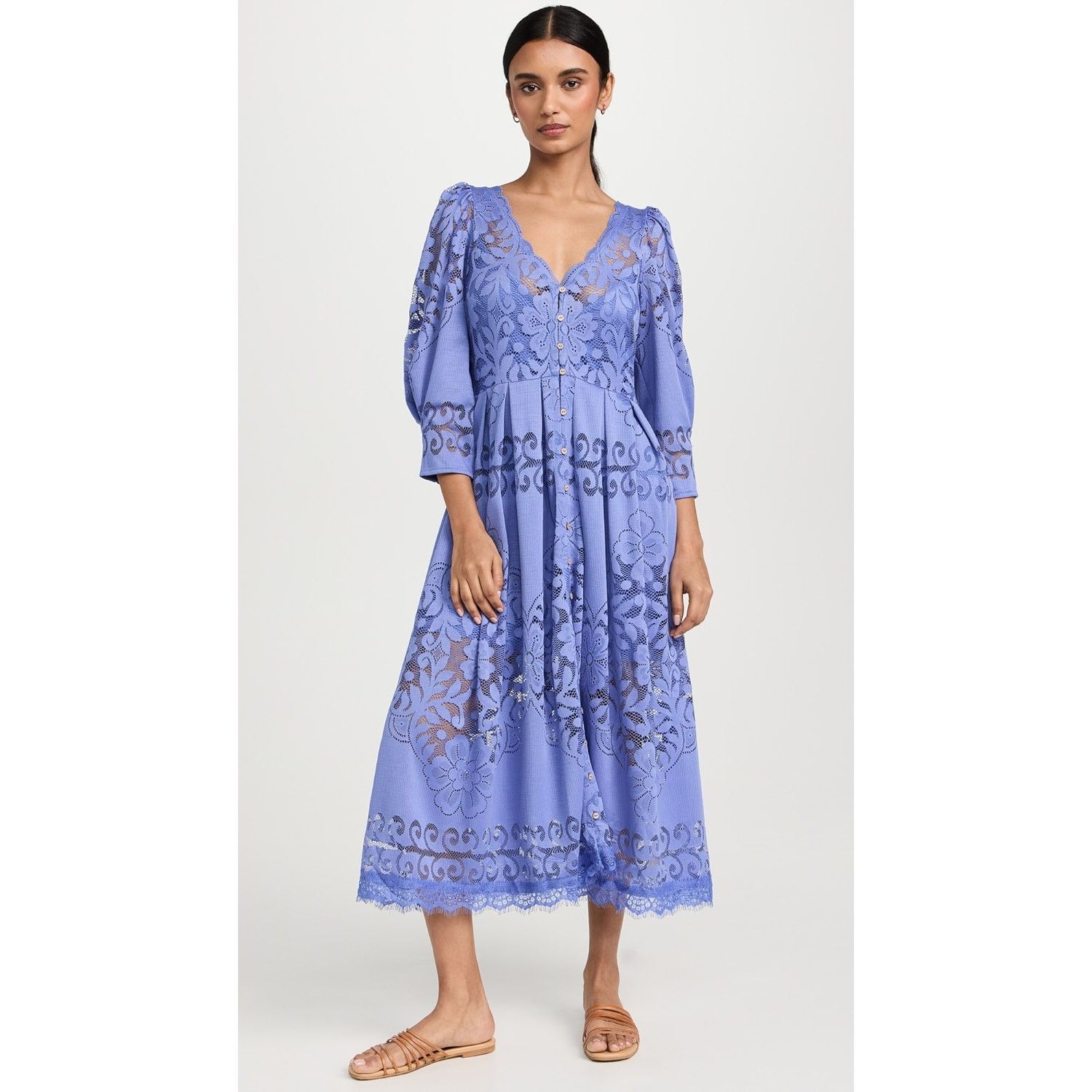 Free People New FREE PEOPLE Shadow Dance Midi Dress $198 X-SMALL Blue Size XS / US 0-2 / IT 36-38 - 2 Thumbnail