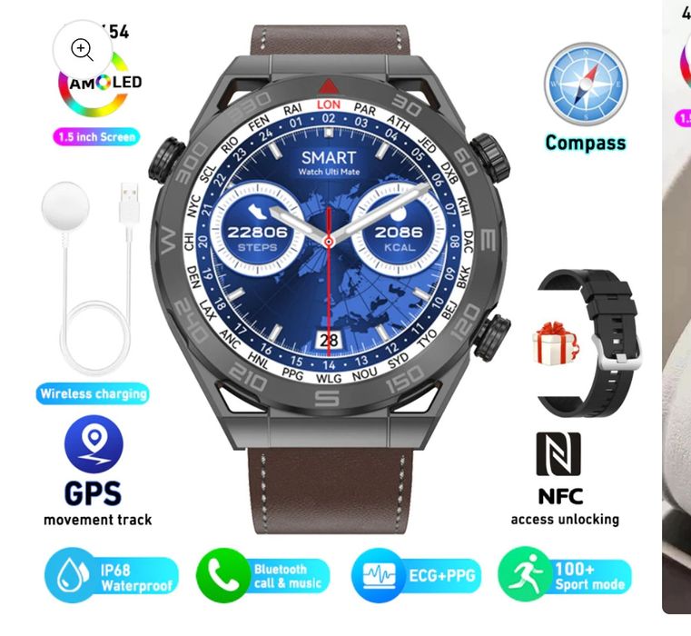 Watches ECG PPG Bluetooth Calling Compass GPS Wireless Charger Smart ...