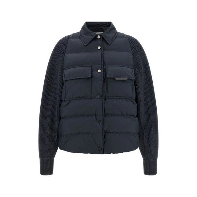 Brunello Cucinelli BRUNELLO CUCINELLI Blue Shiny Flap Jacket New & Authentic (W Size M / US 6-8 / IT 42-44 - 1 Thumbnail