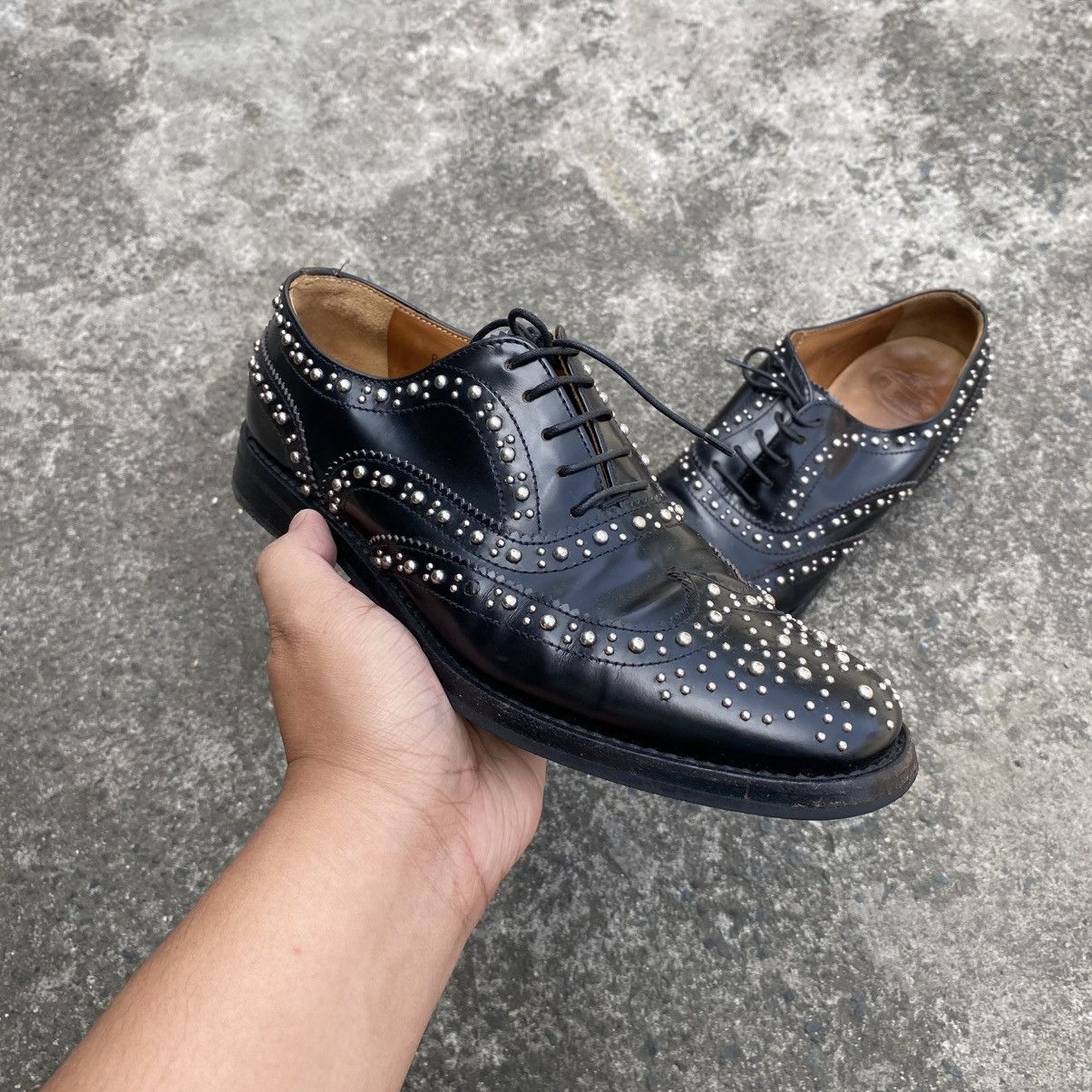 Church's Church’s Burwood Met Studded Glossed-Leather Brogues Size US 6 / EU 39 - 1 Thumbnail