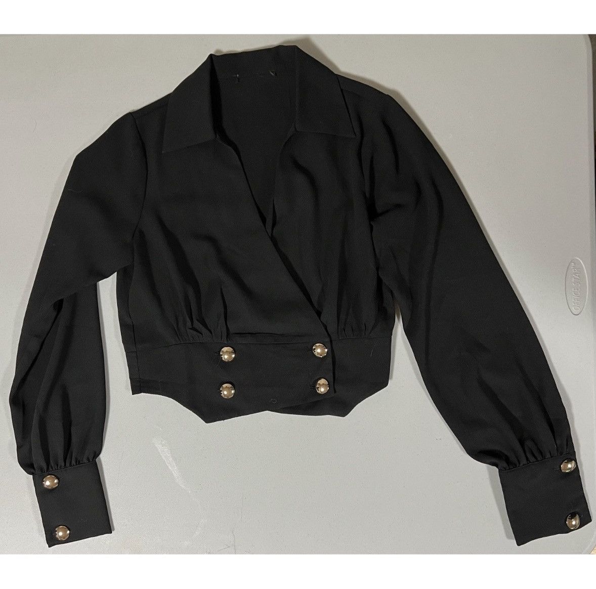 Vintage Black Gold Double-Breasted Long Sleeve Crop Top Shirt Blouse Size S / US 4 / IT 40 - 1 Thumbnail