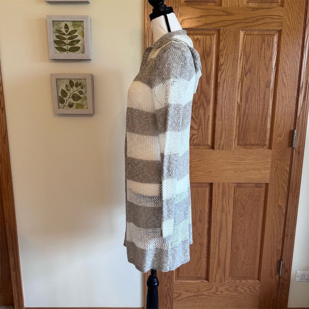 Other AGB Women's Hooded Longline Cardigan Tan Cream Striped Knit Size L / US 10 / IT 46 - 4 Thumbnail