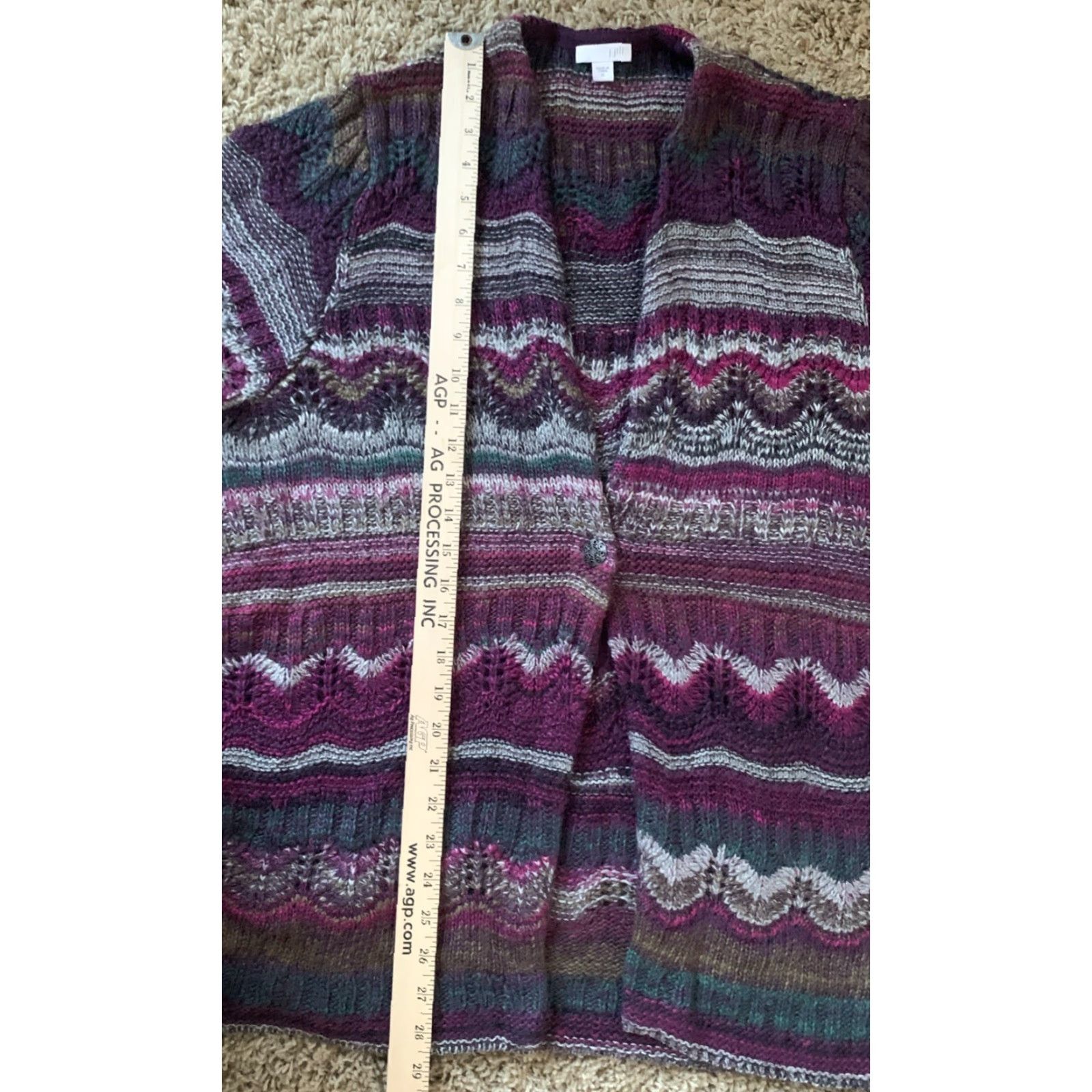 J. Jill J. Jill Cardigan Wool Blend Button Closure Knit Sweater XL Women Multicolor Purple Teal Long Sleeve Size XL / US 12-14 / IT 48-50 - 8 Thumbnail