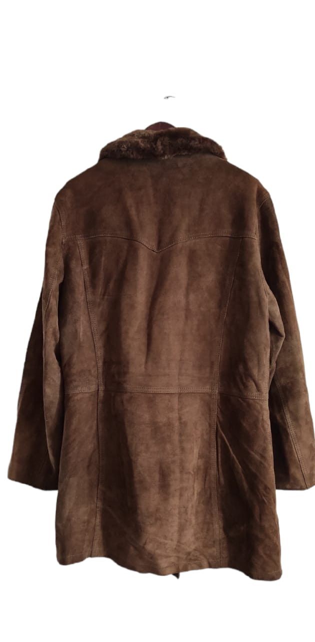 Genuine Suede Sheepskin Brown Leather Shearling Coat