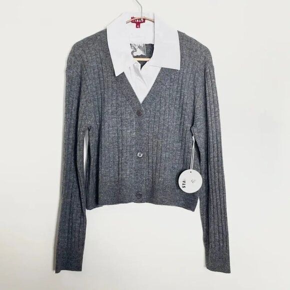 Staud NWT $295 STAUD Wallis Ribbed Cropped Cardigan Sweater Gray Size M / US 6-8 / IT 42-44 - 2 Thumbnail