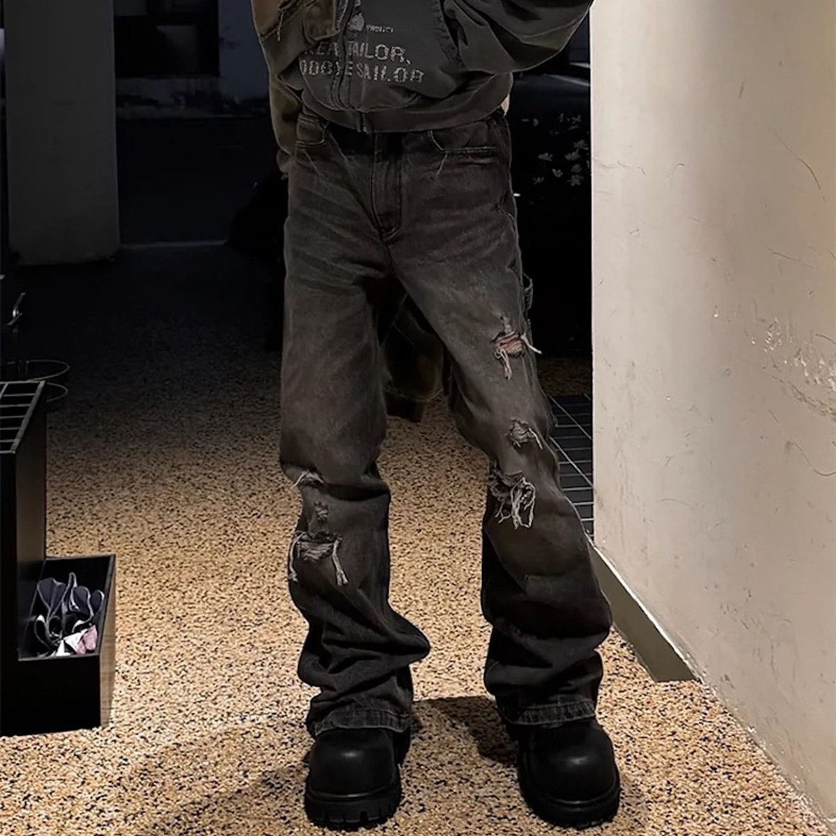 Japanese Brand high street hole distressed washed black baggy jeans Size US 35 - 3 Thumbnail