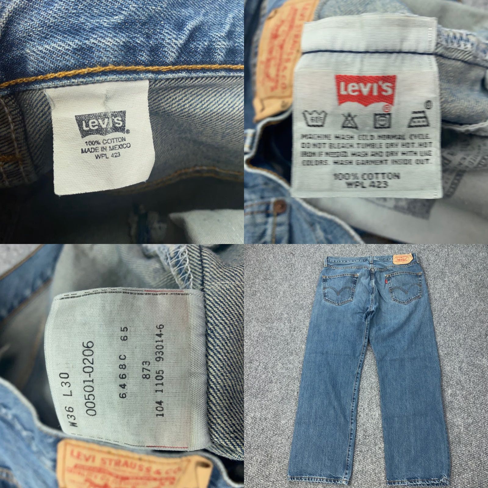 Levi's VTG Levi's 501 Jeans Mens 36x30 Straight Denim Distressed 90s Blue Button Fly Slim Regular 5-Pocket Design Mens Size US 36 / EU 52 - 8 Thumbnail