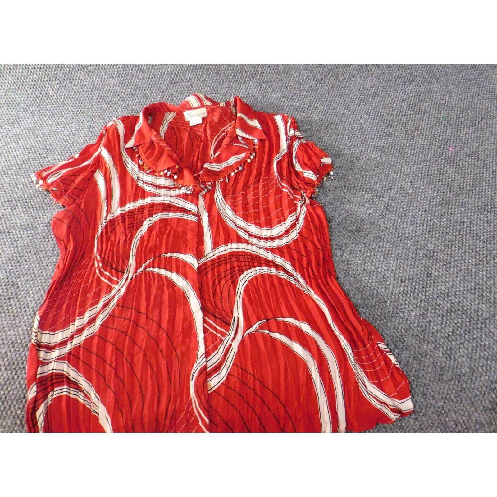 Vintage Dressbarn Womens Blouse 3X Red Button-Up Tunic Casual Geometric Stretch Knit Polyester Modern Designer Womens 3X Plus Size XXL / US 16-18 / IT 52-54 - 3 Thumbnail