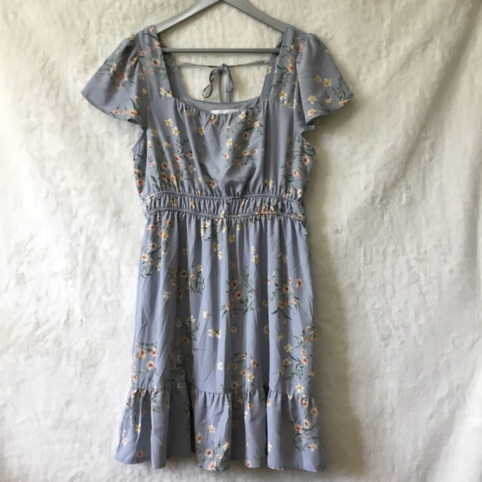 Other Pink Rose Blue Floral Smocked Waist Flutter Sleeve Dress Size L / US 10 / IT 46 - 1 Thumbnail