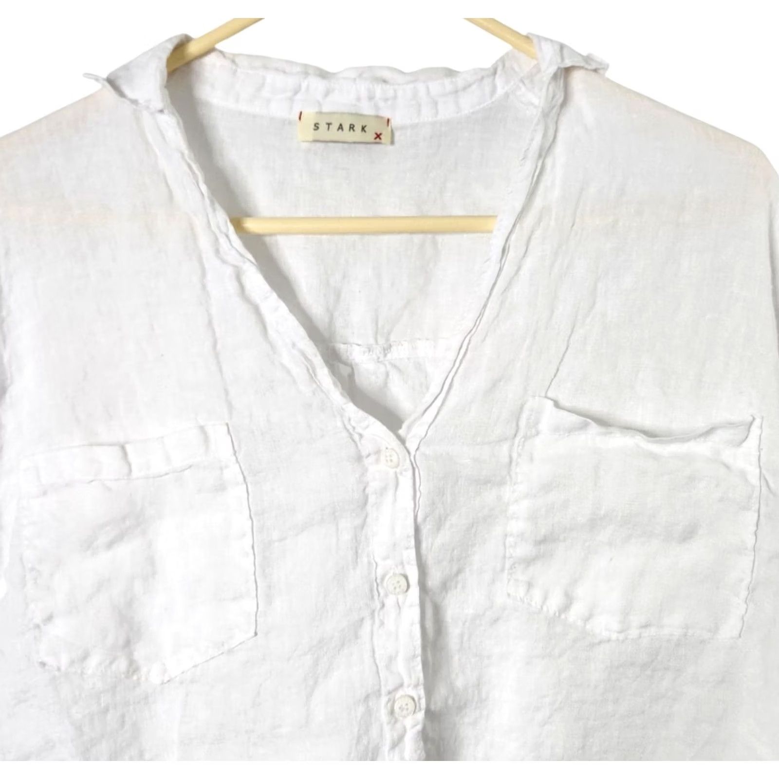 Vintage Stark Womens M Linen Top Short Sleeve Shirt Button Up White Pockets Blouse Size M / US 6-8 / IT 42-44 - 3 Thumbnail