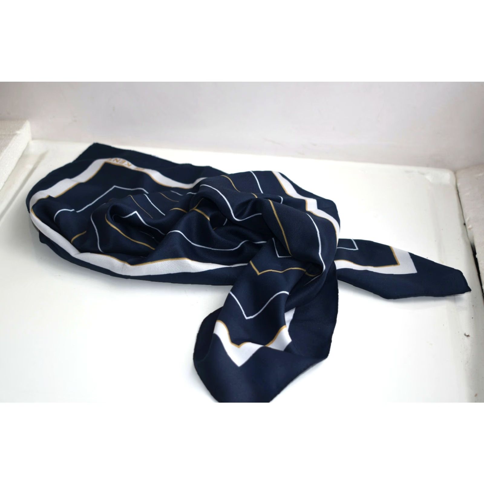 MCM VINTAGE Saldarini Italy Scarf Headscarf Square White Blue Stripe Pattern Polyester Womens 1980s MCM Size ONE SIZE - 2 Thumbnail