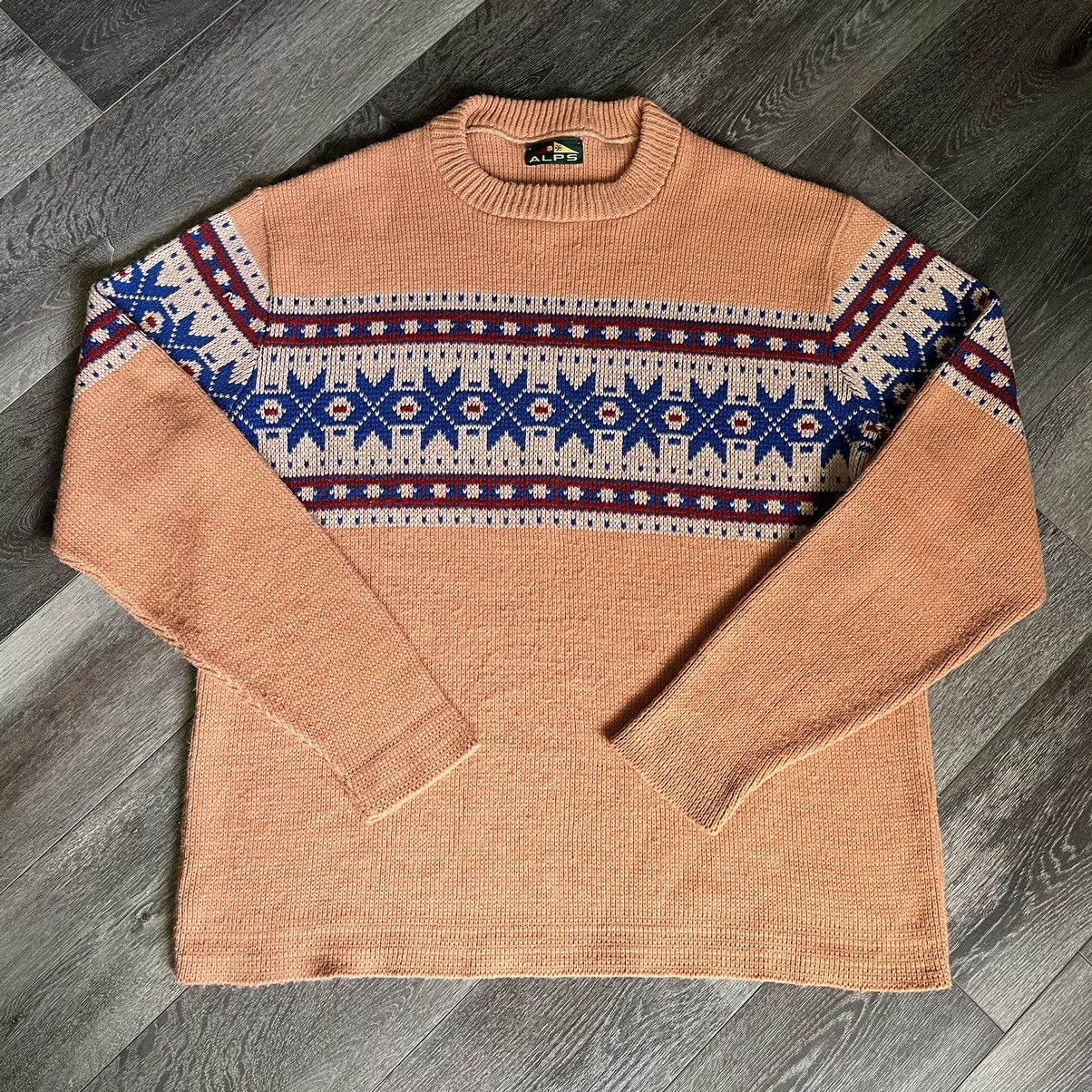Vintage Vintage 1970s Alps Knitmeister Aztec Logo Peach Wool Sweater Size US XXL / EU 58 / 5 - 1 Thumbnail