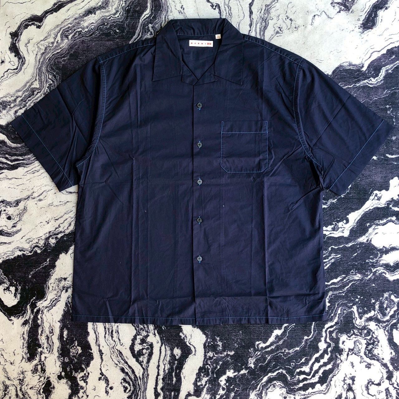 Marni × Uniqlo Marni x Uniqlo Navy Boxy Open Collar Button Ups Size US XL / EU 56 / 4 - 1 Thumbnail