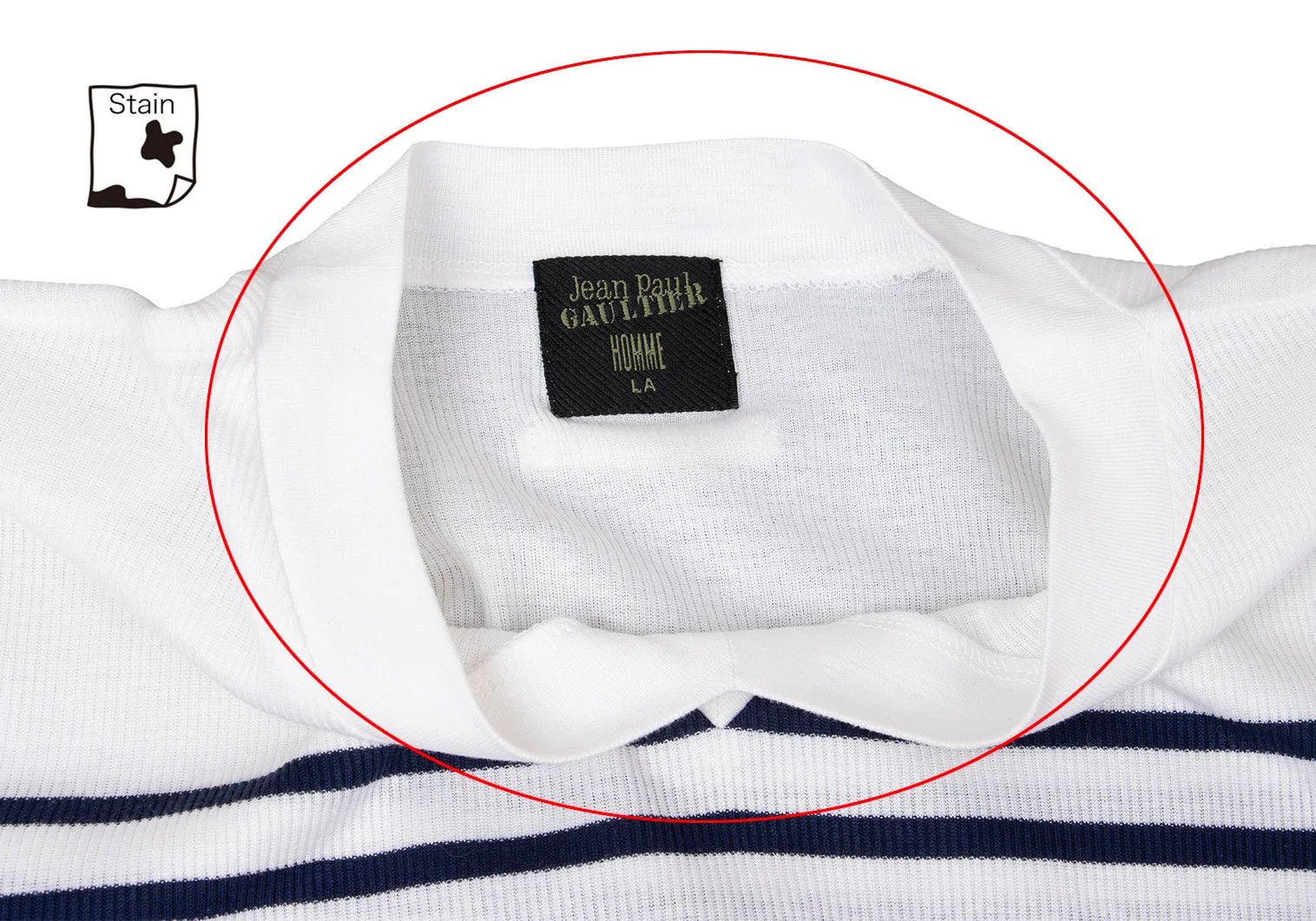 Jean Paul Gaultier Marine Stripe V-Neck Ribbed T-Shirt in Navy and Off-White Size US L / EU 52-54 / 3 - 4 Thumbnail