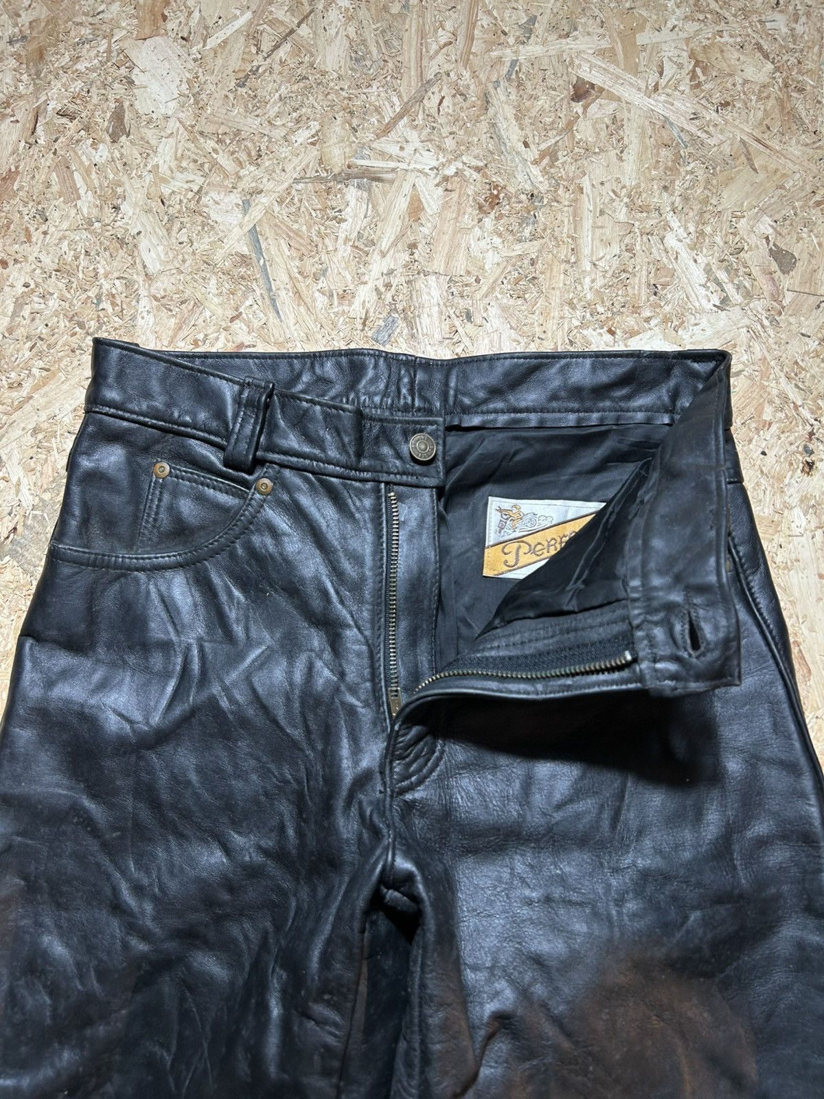 Schott Schott Perfecto Black Leather Pants Size US 31 - 6 Thumbnail