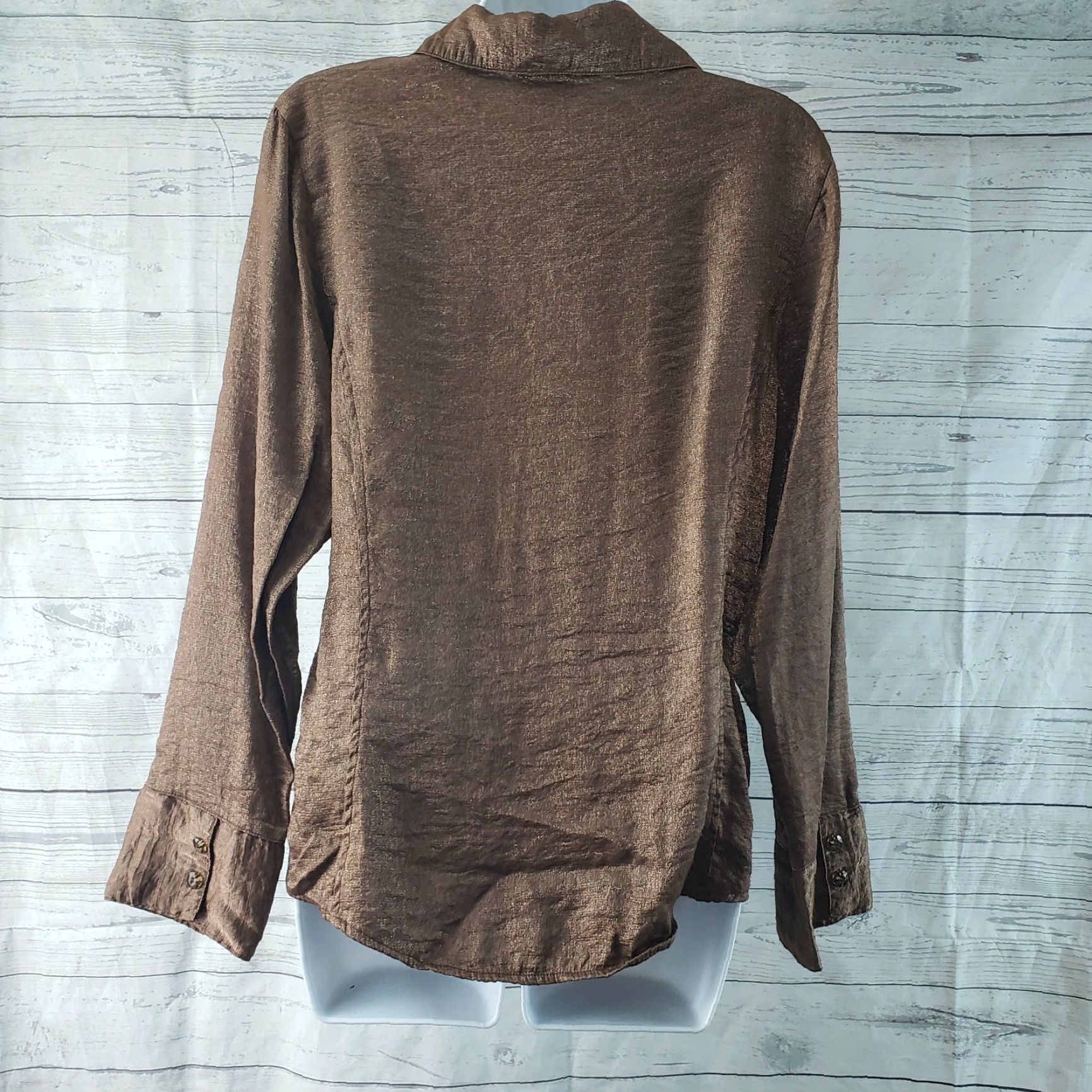 Habitat Habitat Womens Button Front Shirt Medium Brown Long Sleeve Rayon Blend Size M / US 6-8 / IT 42-44 - 4 Thumbnail