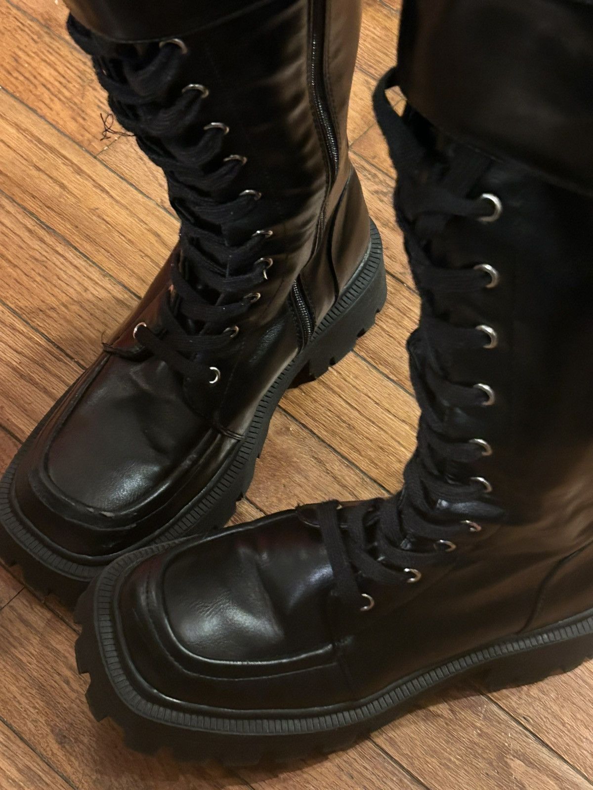 Asos ASOS Chunky Knee High Boots Lace Up Size US 7 / IT 37 - 2 Thumbnail