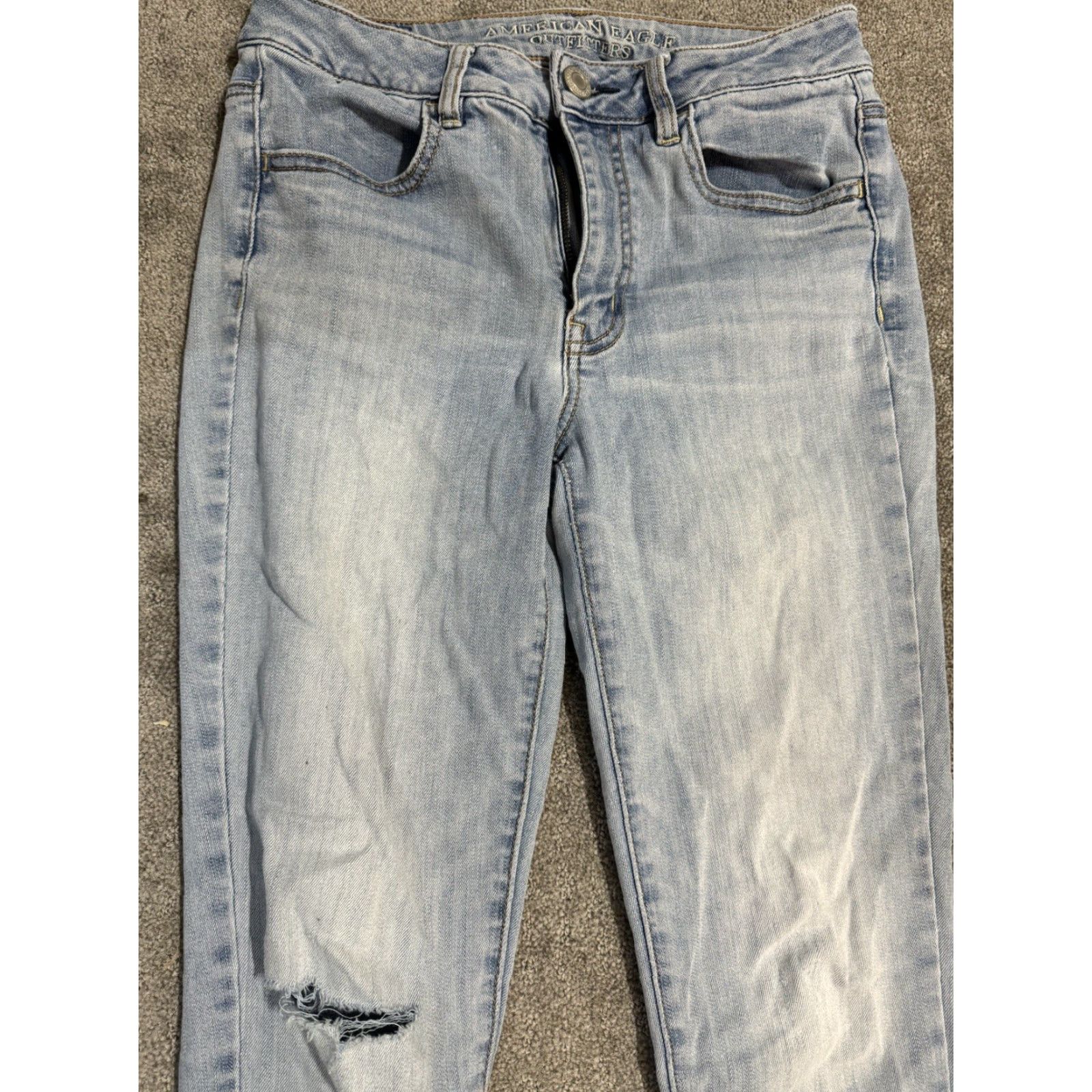 American Eagle Outfitters American Eagle Blue Next Level Stretch Hi-Rise Jegging Pants Size 6 Reg Distress Womens Jeans Size 28" / US 6 / IT 42 - 2 Thumbnail