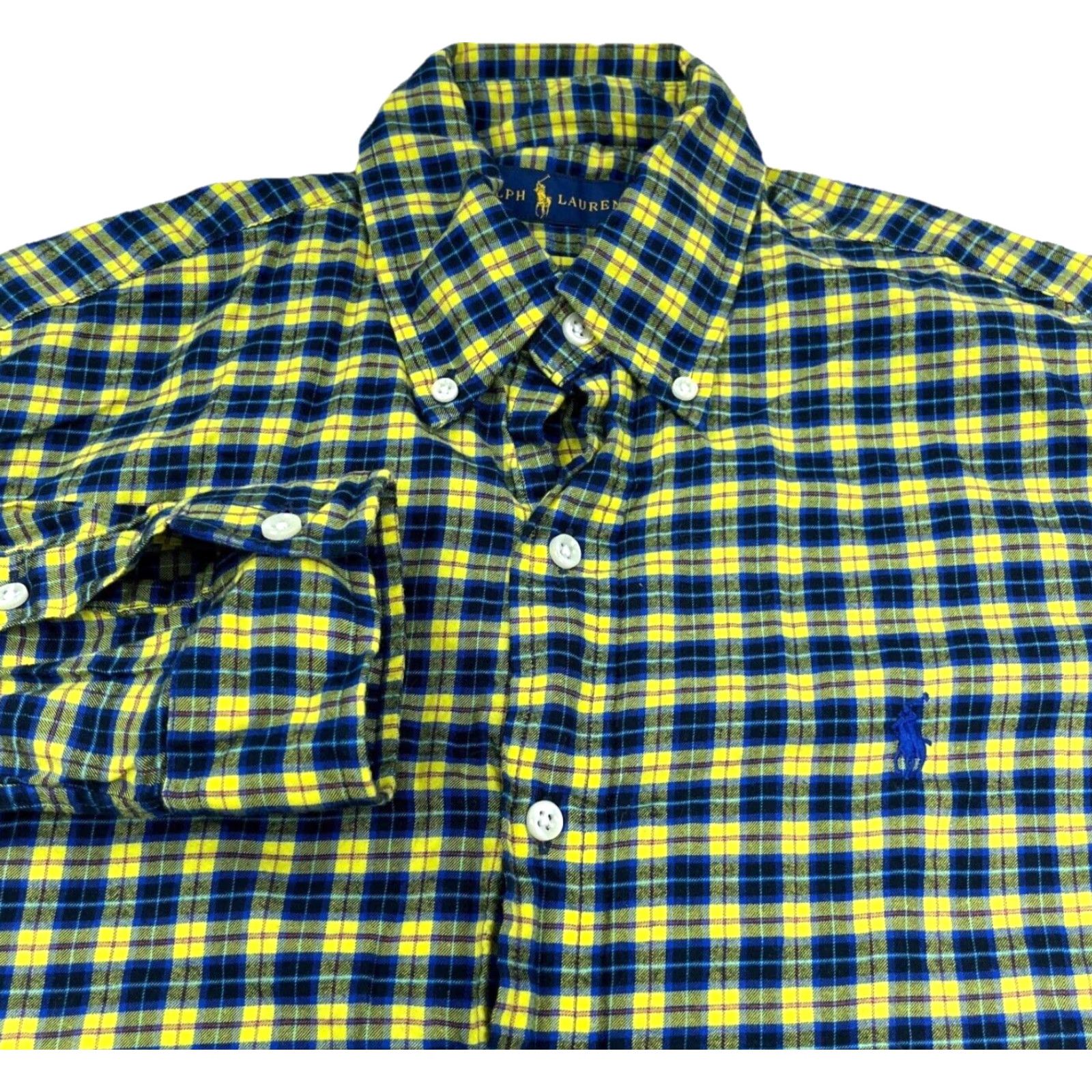 Ralph Lauren Ralph Lauren Button-Up Shirt Men Small Yellow Blue Plaid Flannel Cotton Classic, Short Sleeve? Wait. Size 36R - 2 Thumbnail