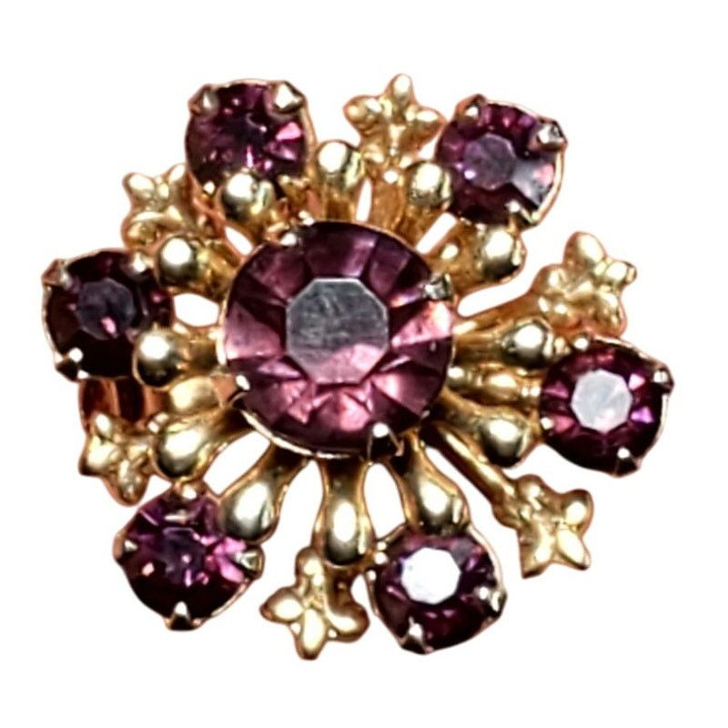 Other Starburst Brooch Purple Rhinestones Riveted Back 1/2" Vtg Size ONE SIZE - 6 Thumbnail