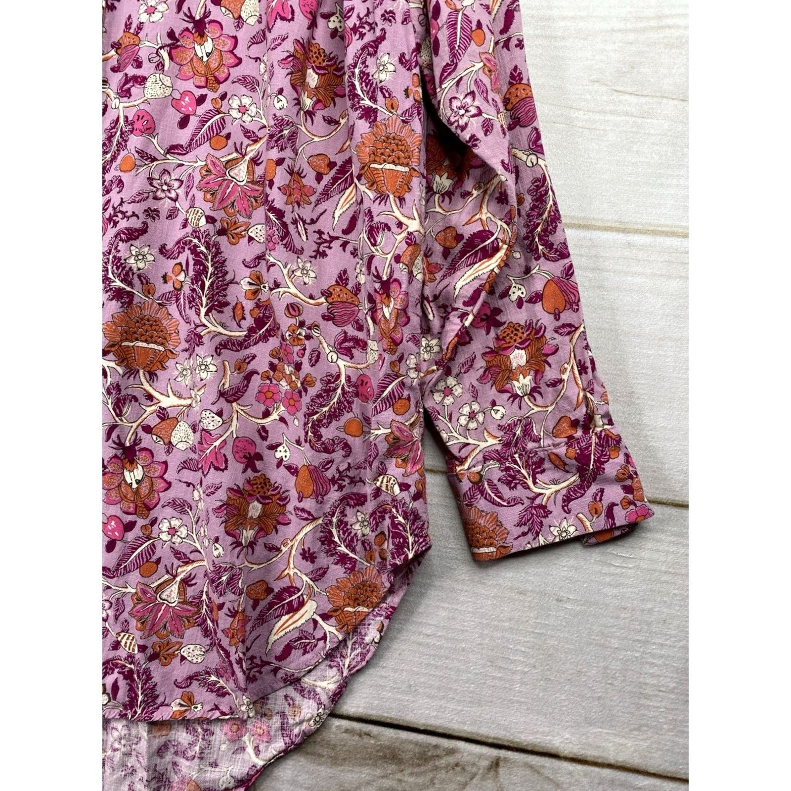 Vintage Knox Rose Top Womens XL Floral Button Up Tunic Pink Boho Long Sleeve Casual Shirt Size XL / US 12-14 / IT 48-50 - 2 Thumbnail