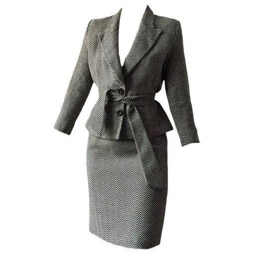Dolce & Gabbana D&G Black White Herringbone Blazer & Pencil Skirt Set IT44 Size 30" / US 8 / IT 44 - 2 Thumbnail