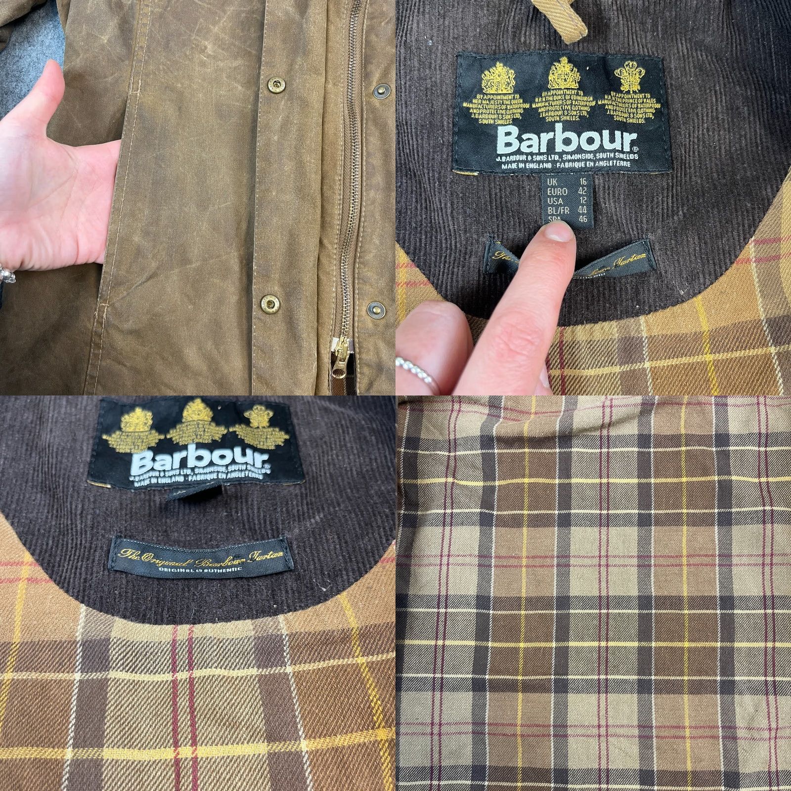 Barbour VTG Barbour L1905 Short Newmarket Wax Jacket UK 16 Tan Made in England Womens Size 38" / US 16 / IT 52 - 8 Thumbnail