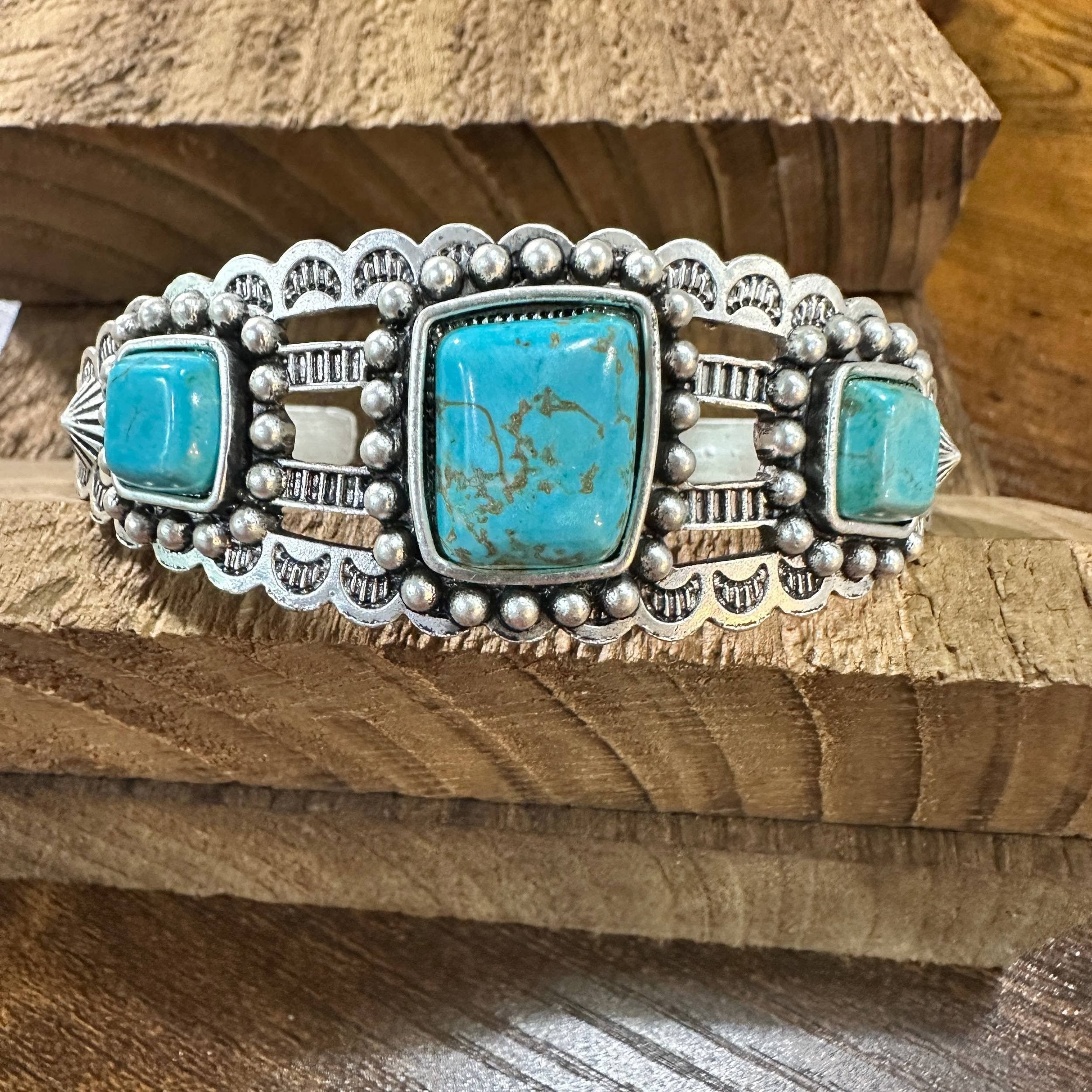 Other Turquoise Cuff Bracelet in Antique Silver Style, Boho Southw Size ONE SIZE - 3 Thumbnail